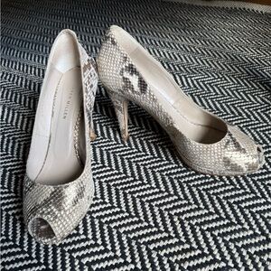Karen Millen Leather Snakeskin Women’s Pumps High Heels Metallic Neutral 39 8